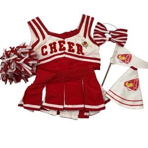 VTG Build-A-Bear Cheerleading Outfit Pom Pom Accessories Bows Megaphone Red 00s
